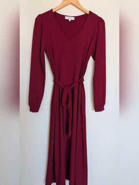Merrick White Collection Dark Red Long Sleeve Holiday Anywhere Dress Size Small